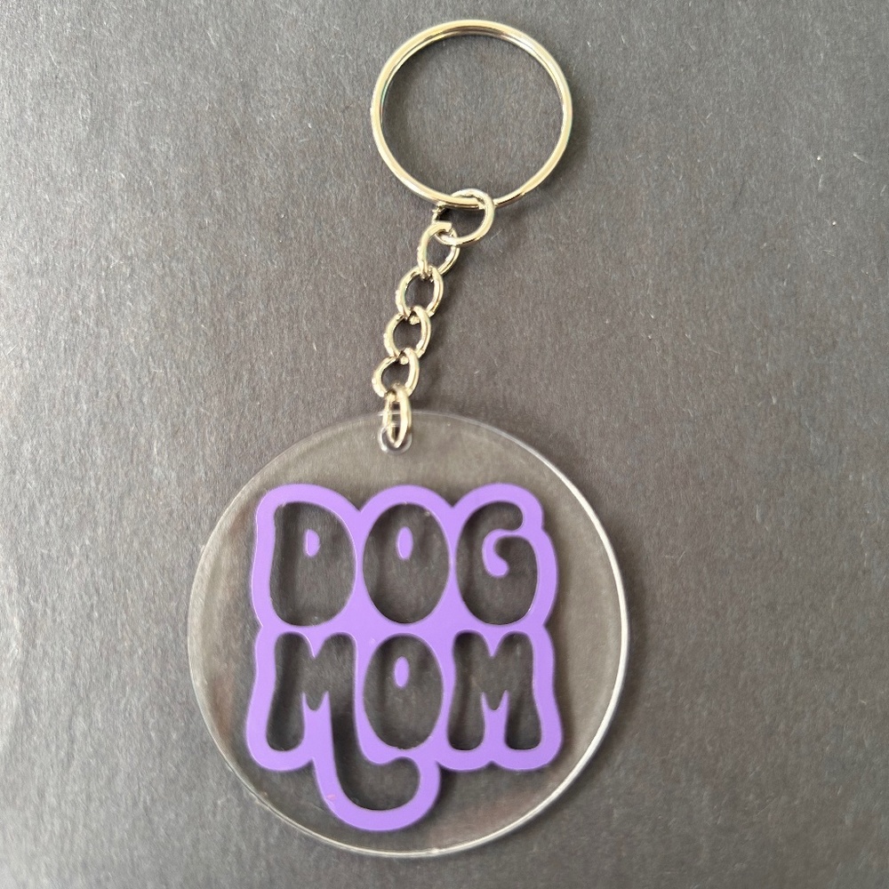 Handmade purple dog mom round acrylic keychain